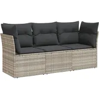 vidaXL 3-tlg. Garten-Sofagarnitur mit Kissen Hellgrau Poly Rattan