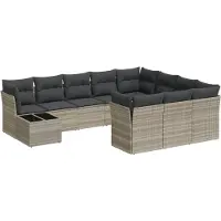 vidaXL 11-tlg. Garten-Sofagarnitur mit Kissen Hellgrau Poly Rattan