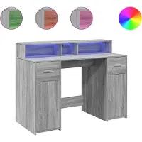 vidaXL LED-Schreibtisch Grau Sonoma 120x55x91 cm Holzwerkstoff