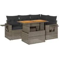 vidaXL 5-tlg. Garten-Sofagarnitur mit Kissen Grau Poly Rattan