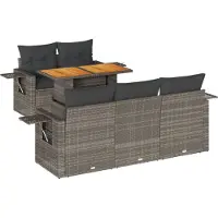 vidaXL 6-tlg. Garten-Sofagarnitur mit Kissen Grau Poly Rattan