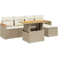 vidaXL 6-tlg. Garten-Sofagarnitur mit Kissen Beige Poly Rattan