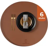 Castagnola Tischsets in Lederoptik - Runde Tischsets - Rutschfestes Kunstleder-Tischset - Wasserabweisende Untersetzer - Untersetzer - 6 Stück - Durchmesser 38 cm - Braun