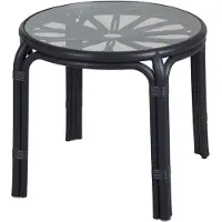 Brafab Gartenbeistelltisch Waltz 50x50 cm aus Rattan mit Glasplatte, klassisch, rund, schwarz, für Outdoor