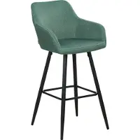 Beliani Barstuhl 2er Set Dunkelgrün Samtstoff mit Lehne Armlehnen Fußstützen Modern Retro Design Sitzmöbel Wohnzommer Küche Bar Wohnküche Ausstattung