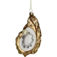 HD Collection Ornament Weihnachtskugel Austernglas gold 14 cm (geel)