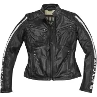 Black-Cafe London Toronto Damen Motorrad Lederjacke, schwarz/weiß, S