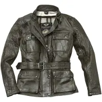 Black-Cafe London Madrid Damen Motorrad Lederjacke, dunkelgrün, L