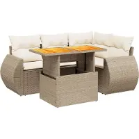 vidaXL 5-tlg. Garten-Sofagarnitur mit Kissen Beige Poly Rattan