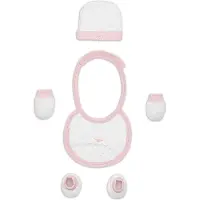 Interbaby SET 4 STÜCKE (HUT + HANDSCHUHE + BIB + SOCKEN) FÜR NEUGEBOREN-100% BAUMWOLLE-MOD.ROSA