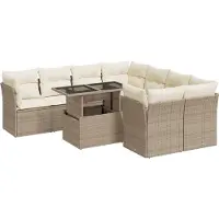 vidaXL 9-tlg. Garten-Sofagarnitur mit Kissen Beige Poly Rattan