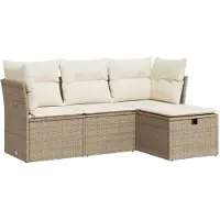 vidaXL 4-tlg. Garten-Sofagarnitur mit Kissen Beige Poly Rattan