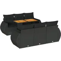 vidaXL 7-tlg. Garten-Sofagarnitur mit Kissen Schwarz Poly Rattan