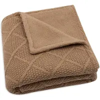 Jollein Strick-Decke Karomuster mit Teddy-Fleece, Biscuit
