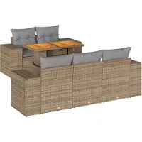 vidaXL 6-tlg. Garten-Sofagarnitur mit Kissen Beige Poly Rattan