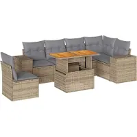 vidaXL 7-tlg. Garten-Sofagarnitur mit Kissen Beige Poly Rattan