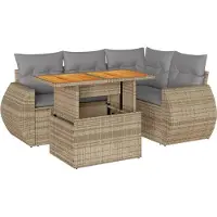 vidaXL 5-tlg. Garten-Sofagarnitur mit Kissen Beige Poly Rattan