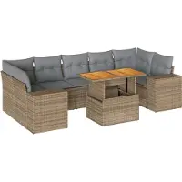 vidaXL 8-tlg. Garten-Sofagarnitur mit Kissen Beige Poly Rattan