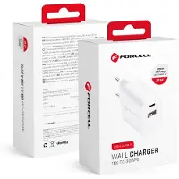 Forcell Wandladegerät mit USB-Typ-C-Anschluss – 3 A, 30 W mit zwei Anschlüssen: USB Typ C und USB A mit PD- und QC 4.0-Aufladung