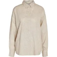 Noisy May Langarmbluse "NMLEILANI L/S LOOSE SHIRT WVN NOOS", Damen, Gr. L, natural, Web, Obermaterial: 77% Viskose, 23% Leinen, unifarben, loose fit normal, Blusen Langarmbluse