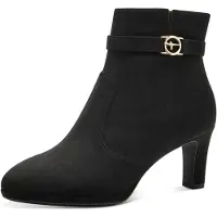 Tamaris Stiefelette , Damen, Gr. 35, Synthetik Textil, schwarz, Veloursleder, unifarben, Basic, Schuhe Stiefelette, Trichterabsatz, Abendschuh mit elegantem Zierriemchen mit Logoemblem, Topseller