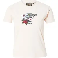 Superdry für Damen. W1011419A T-Shirt mit rosa Tattoo-Motiv-Stickerei (L), Lässig, Baumwolle, Kurzarm