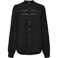 Vero Moda Langarmbluse "VMEMMA LS LACE SHIRT WVN GA NOOS", Damen, Gr. S, schwarz, Web, Obermaterial: 100% Polyester, unifarben, normal, Rundhals, Blusen Langarmbluse, Polyester, loose fit