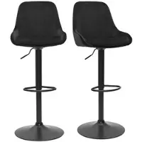 Miliboo Design-Barhocker aus petrolblauem Samtstoff und schwarzem Metall 360° drehbar (2er-Set) HOLO