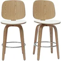 Miliboo Design-Barhocker drehbar weiß und helles Holz H66 cm (2er-Set) BECK
