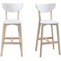 Miliboo Barhocker skandinavisch Weiß und Holz 65cm 2er-Set LEENA