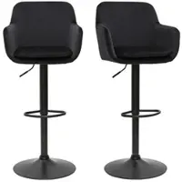 Miliboo Barhocker höhenverstellbar schwarzer Samt und schwarzes Metall (2er-Set) AMIKA