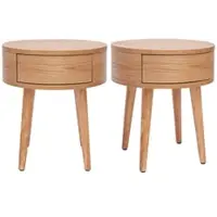 Miliboo Runde Nachttische aus hellem Holz mit Schublade (2er-Set) JUDITH