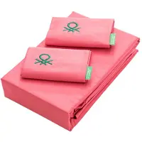 Benetton - 4-teiliges King-Size-Bett-Set: Bettlaken (260x280cm), Spannbetttuch (200x200cm), 2 Kissenbezüge (50x80cm), 100 % Baumwolle, Rosa