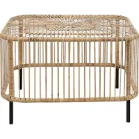 Beliani Garten Beistelltisch Naturfarben Rattan Quadratisch 67x67 cm Geflochten Boho-Stil Couchtisch Wohnzimmertisch Sofatisch Outoor Terrasse Balkon