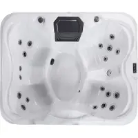 Beliani Outdoor Whirlpool Weiß Acryl und Aluminium Rechteckig 180 x 215 cm mit LED Hydromassage Schutzhülle für 4 Personen Garten Draußen Terrasse