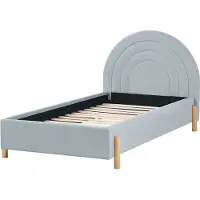 Beliani Bett Hellblau Samt Gepolstert Lattenrost 90 x 200 cm Hohes Rundes Kopfteil Retro Schlafzimmer Möbel Ausstattung