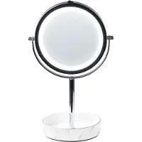 Beliani Kosmetikspiegel mit LED-Beleuchtung Silber u. Weiß ø 20 cm aus Eisen u. Keramik Doppelseitig Vergrößerungsspiegel Schminkspiegel Tischspiegel