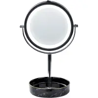 Beliani Kosmetikspiegel mit LED-Beleuchtung Silber u. Schwarz ø 20 cm aus Eisen u. Keramik Doppelseitig Vergrößerungsspiegel Schminkspiegel