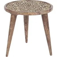 Beliani Beistelltisch 2er Set Braun und Gold Mango Holz Rund Dreibeinig Geschnitzt Handgefertigt Boho Couchtisch Wohnzimmer Ausstattung Möbel