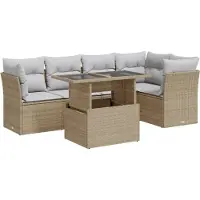 vidaXL 6-tlg. Garten-Sofagarnitur mit Kissen Beige Poly Rattan