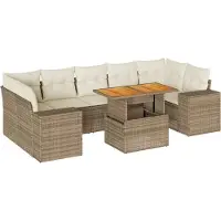 vidaXL 8-tlg. Garten-Sofagarnitur mit Kissen Beige Poly Rattan