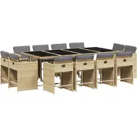 vidaXL 13-tlg. Garten-Essgruppe mit Kissen Beigemischung Poly Rattan