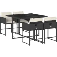 vidaXL 5-tlg. Garten-Essgruppe mit Kissen Schwarz Poly Rattan