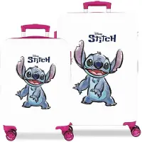 Disney für Damen. 4041441 Happy Stitch Hartschalenkoffer-Set 55 - 65 cm weiß, rosa (OSFA), Lässig, ABS/Polykarbonat, Mittel, Kabine