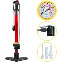 Dunlop Fahrradpumpe mit Manometer - Fahrradpumpe für , Schrader und französische Ventile - Standpumpe inkl. Adapter für Wasserspielzeug und Bälle