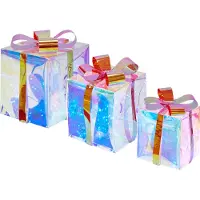 Beliani Indoor LED Weihnachtsbeleuchtung 3er Set Mehrfarbig Kunststoff Geschenkform mit USB-Anschluss zum Aufstellen für Innen Deko Adventsdekoration