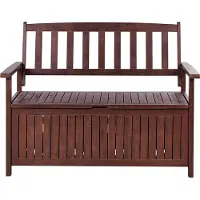 Beliani Gartenbank Mahagonibraun Akazienholz 120 cm mit Auflage Cremeweiß Armlehnen Stauraum Modern Garten Terrasse Wintergarten Ausstattung Outdoor