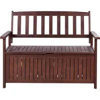 Beliani Gartenbank Mahagonibraun Akazienholz 120 cm mit Auflage Rot Armlehnen Stauraum Modern Rustikal Garten Terrasse Wintergarten Ausstattung Outdoor