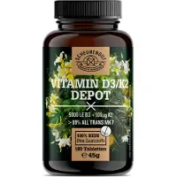 Scheunengut Vitamin D3 K2 Immunsystem stärken - Hochdosiert -Vegan- 10000Ie je Tablette DE 180 Stk 45 g Tabletten