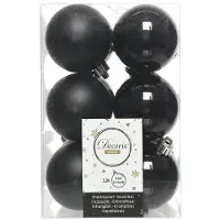 Décoris Weihnachtsbaumkugeln Bruchfest 6 cm 12 Stueck Schwarz Glanz Matt